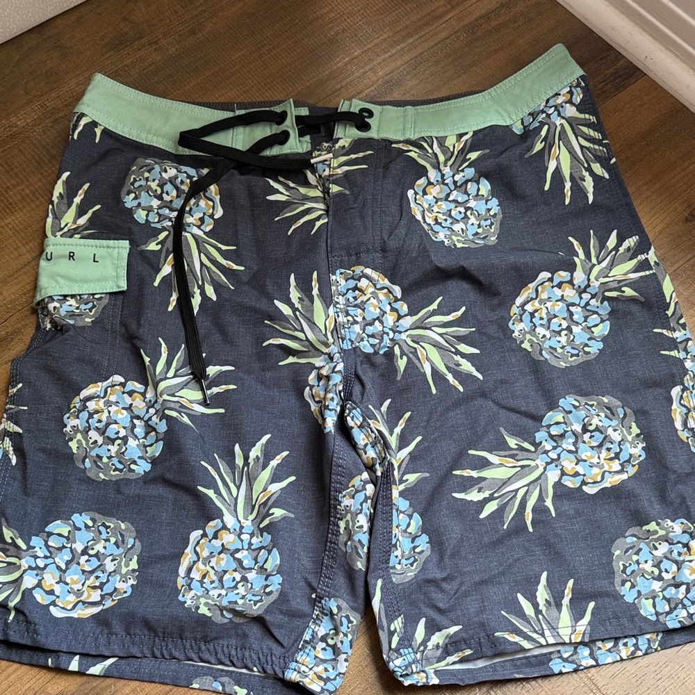 Rip Curl Men's Blue and Green Pineapple Board Shorts
